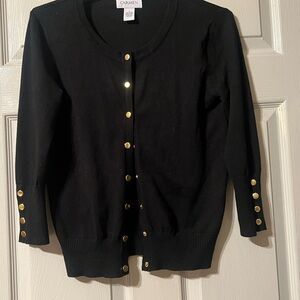 Carmen Marc Valvo Black Cardigan with Gold Accents